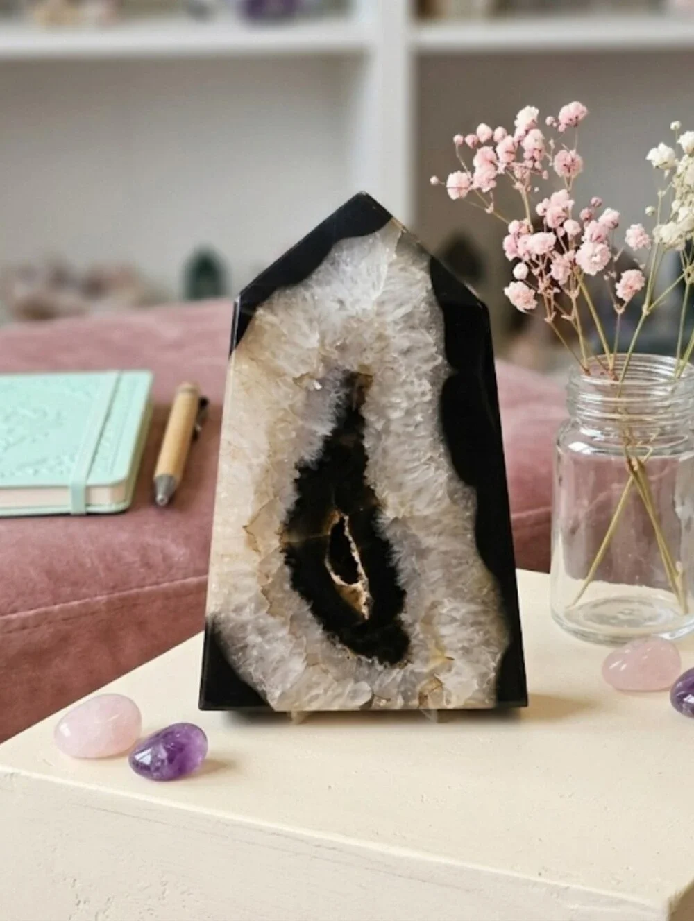 NEW High Grade Double-Sided Black Agate Chalcedony Geode Tower- OFFERS WELCOME!